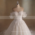 Fashionable &amp; Noble A-Line Cap Sleeves Sweetheart Neck Bling Beads Handmade Flowers Lace Wedding Dress Long Train